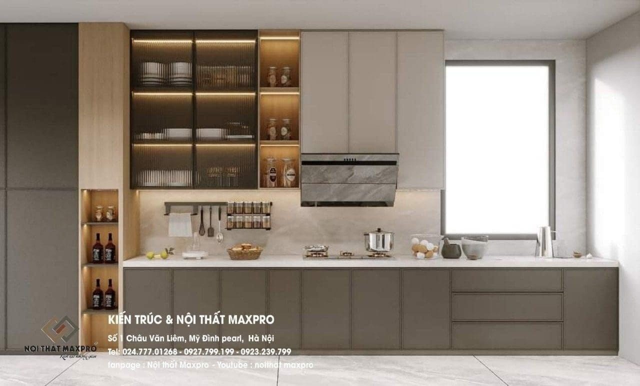 Tủ Bếp Inox Cánh Gỗ Acrylic